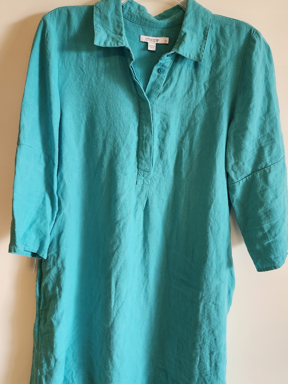 Chico's Aqua Linen Shirt Tunic 100% Linen Size 1